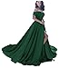 Women's Off The Shoulder Satin Prom Dresses Long for Women Formal Evening Party Gowns with Silt US12 Emerald Green
