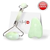 TAI CHI ME Premium 100% Natural XIUYAN Jade Roller for Face + Gua Sha Stone Massager Set, Real Facial Jade Roller (set of 2)