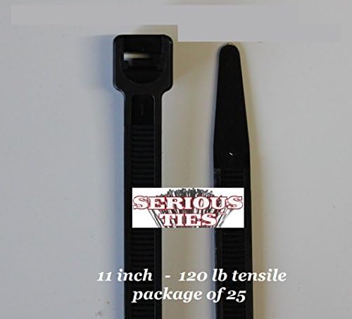 Serious Ties - 11 Inch Moderate Duty Cable Ties - 120 Pound Tensile Strength - UV Resistant Black (25 PACK, UV RESISTANT BLACK)