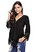 Happy Sailed Women Fashion Boho Lace V-neck Sleeves Blouse Top, Large Black