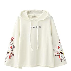 Japanse Korte mouw hoodie met schattige vos print voor meisjes Kawaii Japanse alfabet pullover met lange mouwen