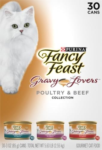 PURINA FANCY FEAST GRAVY LOVERS POULTRY AND BEEF GRILLED GOURMET WET CAT FOOD VARIETY PACK – (PACK OF 30) 3 OZ. CANS