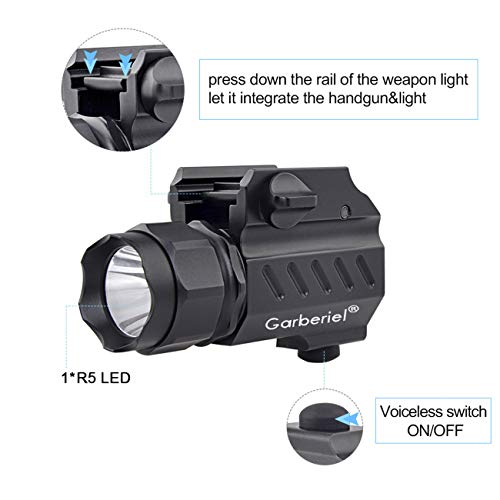 Garberiel LED Handgun Flashlight 210 Lumens 2 Modes Waterproof LED Tactical Gun Flashlight Torch Light