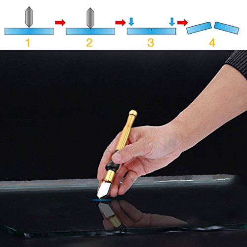 Professional Carbide Tungsten Alloy Handle Glass Cutter Tool with Range 2-19mm Self-Oiling for Thick Glass Bottle Mosaic and Tiles Stained Glass - Pencil Shape & Design