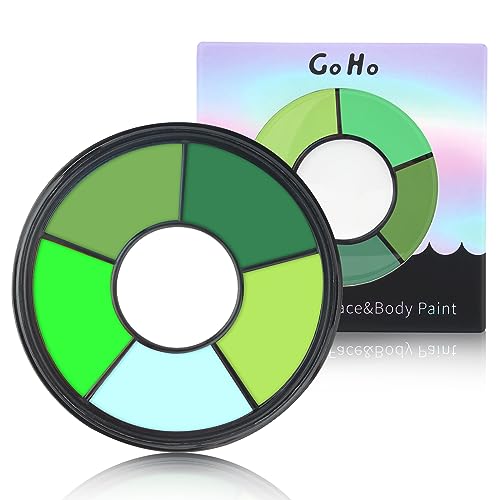 Go Ho 6 Colors Green Face Body Paint,Cream Washable Formula Face Painting for Adults Children Halloween Cosplay,Body Paint FX Makeup Palette,Professional Costumes Face Paint Green Makeup