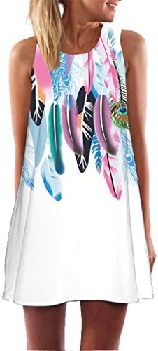 POPNINGKS Women Summer Dress, Women Vintage Boho Dress Sleeveless Beach Printed Short Mini Dress Graduation Casual Prom Dress