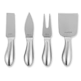 Modern 4-piece Set of Brushed Stainless Steel Cheese Knives - For Kitchen Preparation & Serving Knife at Parties; Preferred Use Embossed on Knives - Hard, Soft, Fork, Crumble - Dishwasher Safe