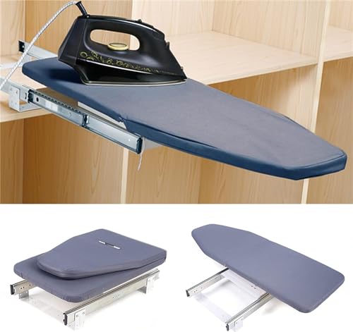 Hcosmy Pull Out Ironing Board - 180° Rotatable, 14" L x 32" W Retractable Hidden Closet Foldable With Heat-Resistant (Grey)