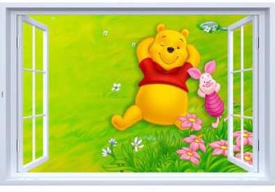 Fangeplus(R)DIY Removable 3D Cartoon Winnie the Pooh and Friends False Window Art Mural Vinyl Waterproof Wall Stickers Kids Room Decor Nursery Decal Sticker Wallpaper 23.6''x35.4''