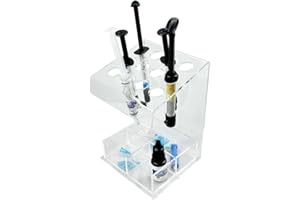 Dental Acrylic Syringe Holder, YOUYA DENTAL Multi-Function Dental Composite Syringe Rack, Resin Adhesive Applicators Organizer Placement Case (12 Syringe Slots + 4 compartments)