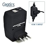 Italy Travel Plug Adapter by Ceptics, 4 In 1 Power Plug (Type L) - Universal Socket - Dual USB - Perfect to Charge Your Electronics While Traveling to Venice, Chile, Uruguay - AC Outlet - Usa to Italy