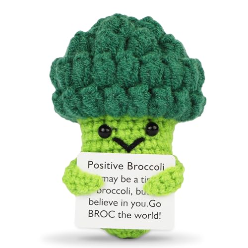 Hoedia Handmade Emotional Pickle Gift, Cucumber Crochet Doll Inspirational Gifts with Cards, Cute Knitted Funny Support Pickle Potato Friend Birthday (Broccoli)