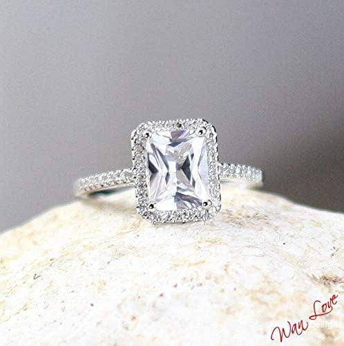 Amazon Com Radiant White Sapphire Diamond Halo Engagement Ring Amazon Com Radiant White Sapphire Diamond Halo Engagement Ring