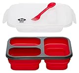 Kitchen Pro 101 Expandable & Collapsible Silicone School Lunch Box for Girls & Boys - 3 compartment Bento Box for Kids/Adults - As Seen On TV (Red)
