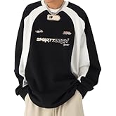 EMMIOL Oversized Crewneck Sweatshirts for Men Vintage Graphic Pullover Loose Fit Streetwear Long Sleeve Top