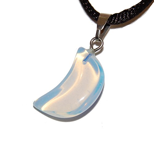 Celestial Collection - 18mm Crescent Moon Opalite Iridescent White Clear Blue - 20-22 Inch Adjustable Black Cord – Smelt Crystal Gemstone Collectibles Carved Necklace Handmade Charm
