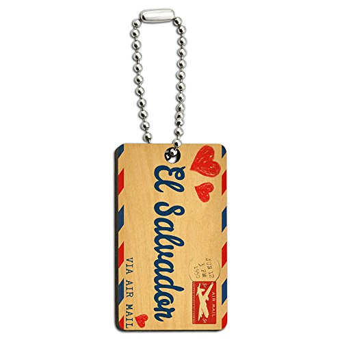 Air Mail Postcard Love for El Salvador Wood Wooden Rectangle Key Chain