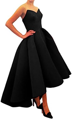 Xoemir 2017 Women's Hi Lo Dresses for Women Party Wedding Black Satin Dress, 8