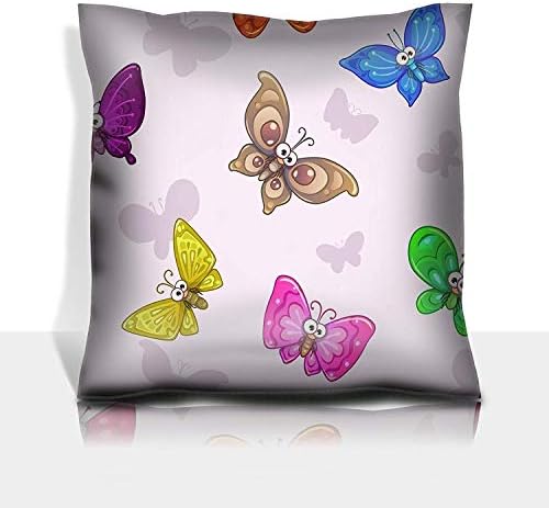 ZMYGH Throw Pillowcase Cotton Satin Comfortable Decorative Soft Pillow Covers Protector sofa 18x18 1 pack Seamless pattern with funny cartoon colorful butterflies vector tex