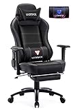 UOMAX Gaming Chair Big and Tall Ergonomic Rocking Desk Chair for Computer, Racing Style Office Chair Recliner with Footrest and Massage Lumbar Support, PU Leather E-Sports Game Seat for Gamer. (Black)