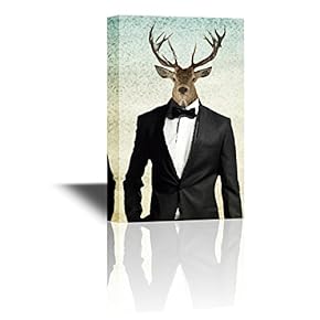 Mr Animal Series Canvas Wall Art - Mr Deer in Suit - Gallery Wrap Modern Home Art | Ready to Hang - 12x18 inches