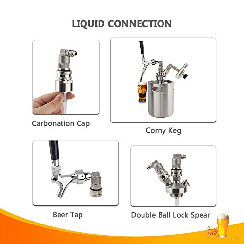 OneBom Ball Lock Disconnect, Stainless Steel Ball Lock Gas & Liquid, 1/4'' MFL Thread Update for Corny Keg (Stainless Steel)