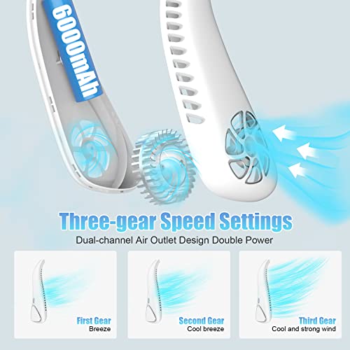Kternay Bladeless Neck Fan 360° Cooling - 6000mAh Portable Personal Fan 3 Speeds, Hands-Free Fans Battery Operated Rechargeable
