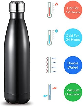 Water Bottle NiceHyacinth 17oz Vacuum Insulated Stainless Steel Water Bottle Cup - Perfect for Outdoor Sports Camping Hiking Cycling (Black)
