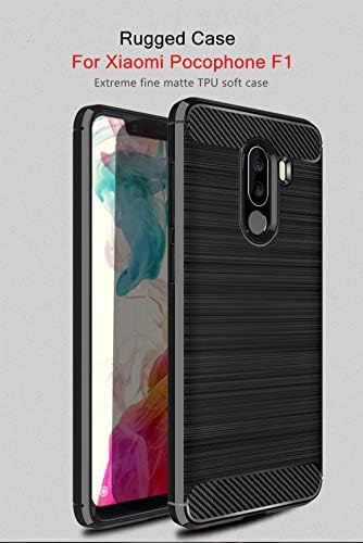 Xiaomi Pocophone F1 Case Carbon Fiber Shockproof TPU Back Cover Case Xiaomi Pocophone F1 Poco F1 Case Silicone Cover (Black)