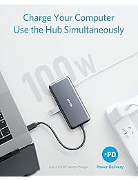 Anker Adaptador USB C, adaptador USB C 7 en 1, con 4K USB C a HDMI, suministro de energía de 100 W, puerto de datos USB C, lector de tarjetas microSD   SD, 2 puertos USB 3.0, para MacBook Pro 2017 2018, Chromebook, XPS, y más