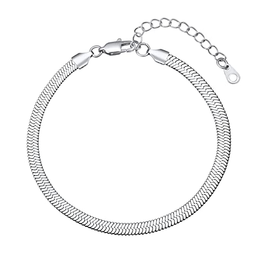 FindChic Tobillera Cadena Serpiente Plana 3mm/5mm Ancho Tobilleras Pulseras Mujer Acero Inoxidable Tobillera para Verano Playa 22cm+5cm