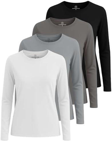 Real Essentials 4 Pack: Women's Cotton Long Sleeve V-Neck T-Shirts