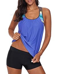 Bañador para dama con estampado de rayas, parte trasera en T y pantalón corto de dos piezas