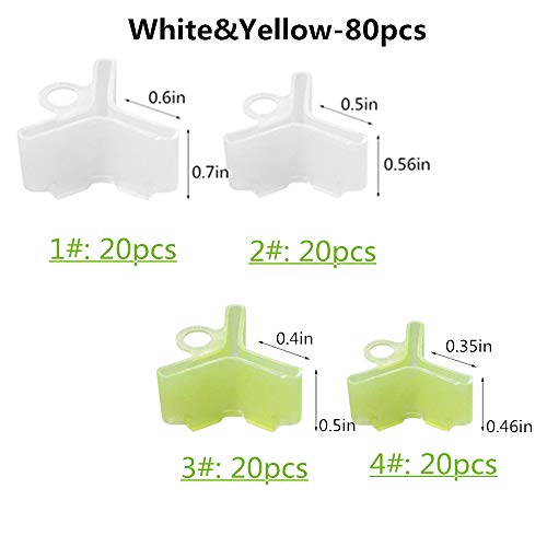 Fishing Hook Bonnets Treble Hook Covers for Standard Hook Sizes #1/0-8,200Pcs/Pk,4 Sizes,Yellow and White Availale (White&Yellow-80pcs)