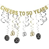 Gold Glittery Cheers to 50 Years Birthday Banner Decoration and 50 Hanging Swirls for 50th Birthday Party Decoration