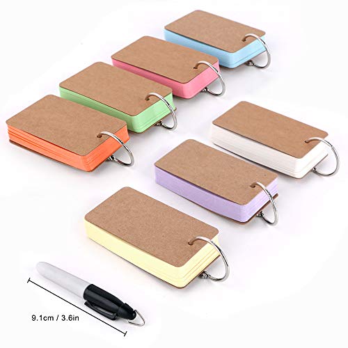 350 Pieces 3.5 x 2.2 Inches Multicolor Kraft Paper Binder Ring Easy Flip Flash Card/Study Cards/Memo Scratch Pads/Bookmark/Note Card/Index Card Stock/DIY Greeting Card(50 Sheets per Set) - Thumbnail 3