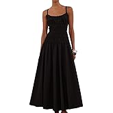 Eahusar Women Spaghetti Strap Maxi Dress Sleeveless Scoop Neck Ruffle Tiered Elastic Casual Boho Flowy Dress