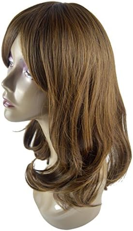 Leyee Korean Style Brown Mid-Length Natural Looking Oblique Bangs Kanekalon Fiber Synthetic Women Wigs, 19 Inches (Brown)