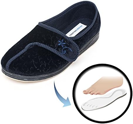 Wide Comfortable Slippersfor Edema Women House Antimicrobial VELCRO Quality Memory Foam Insoles Special Adjustable Design That Embraces Your Feet &amp; Assures The Perfect Fit–Size Variety (7, Navy Blue)