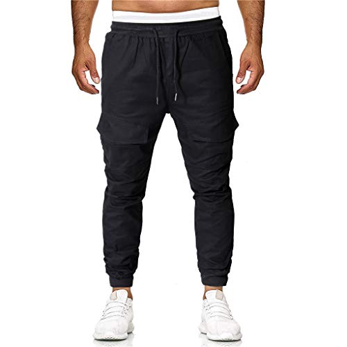 Classic Men's Sweatpants Slacks Elastic Jogging Sport Baggy Pockets Trousers Black - Thumbnail 4