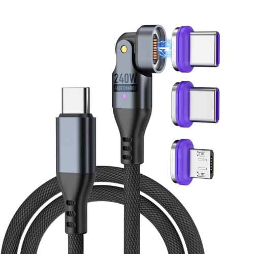 KASTWAVE 240W Magnetic Charging Cable, 180°Rotating USBC to USB C Magnetic Data Cable, Micro USB Magnetic Phone Fast Charger Cable Data Transfer for Laptop/Tablet/Smart phone (6ft)