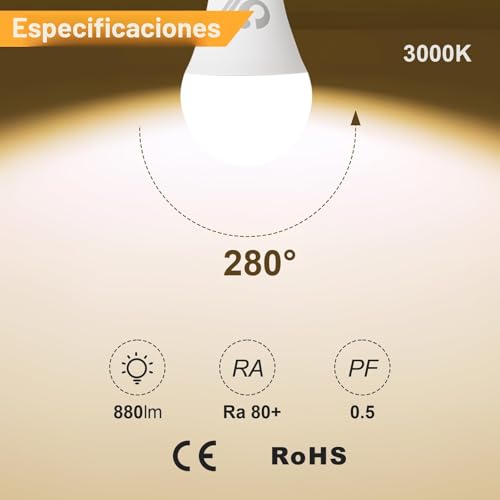 GY E27 Warm White LED Bulb 14W 3000K 1540 Lumen, A60 Low Consumption, 14W Equivalent to 100W, Non-Dimmable 12 Units