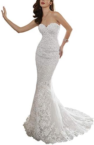 Nicefashion Rhinestones Lace Mermaid Detachable Train Corset Wedding Dress