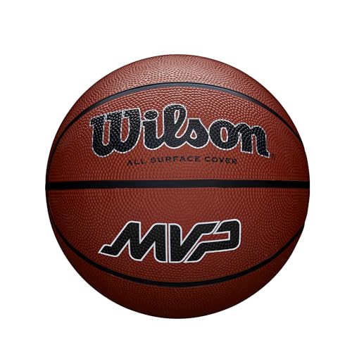 Wilson Pallone da Basket MVP, In Gomma Resistente per Tutte le Superfici, Presa e Controllo Migliorati, Colore Marrone, Taglia 6