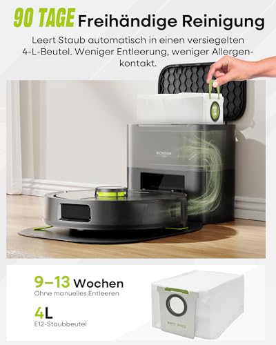 MONSGA Saugroboter mit Wischfunktion 8000PA, Staubsauger Roboter mit Absaugstation 4L, LiDAR Navigation,Dual Anti-Tangle System,4-in-1 Saug und Wischroboter ideal für Teppich Tierhaare, APP Steuerung