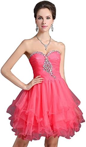 CaliaDress Girls Sweetheart Crystal Mini Homecoming Dress Party Gown C017LF Coral US10