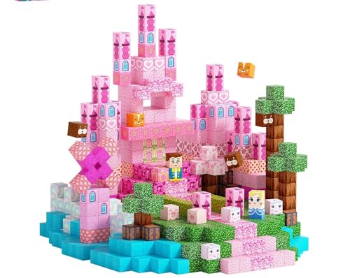 Blocos de Construção Magnéticos Castelos e Princesas, 80 Peças, Fansikids, Mini Cubos Educativos Empilháveis, Brinquedo Criativo para Crianças 3+ Anos, Kit Montagem com Ímãs