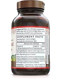 NutriGold Vitamina D3 5000 IU, 360 Mini softgels (OMG, Orgánico libre de conservantes, libre de soja,...