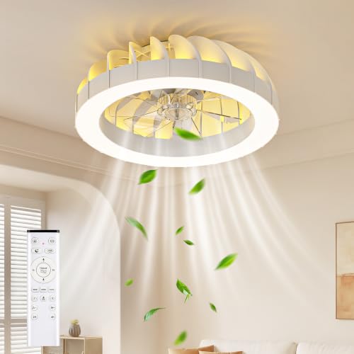 GLOFAN 46 cm Ceiling Fan with Silent Light, 3000K-6500K & 1800K Adjustable Backlight Ceiling Fan Lamp with Remote, 6 Speeds and Timer, Ceiling Fan for Bedroom, Living Room
