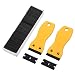 FOSHIO 2PCS Yellow Plastic Razor Paint Scrapers Removers with Contoured Grip + 100 PCS 1.5 inch Black Refillable Double Edge Plastic Razor Blades for Cleaning Auto Window Tint Vinyl Decals Stickers